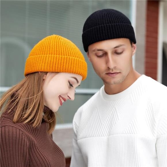 3 Pack Wool Fisherman Beanies for Men, Short Knit Watch Cap Cuffed Trawler Hats - Picture 4 of 7
